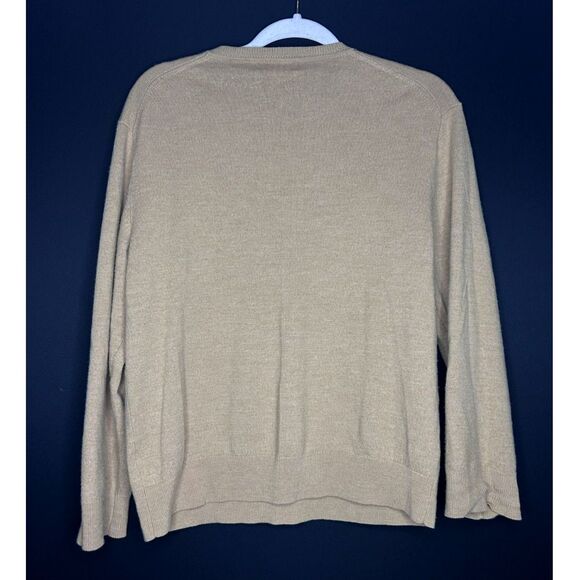 Mens 100% Merino Wool Camel V-Neck Pullover Sweater Old Money Quiet Luxury Sz L - Picture 2 of 6